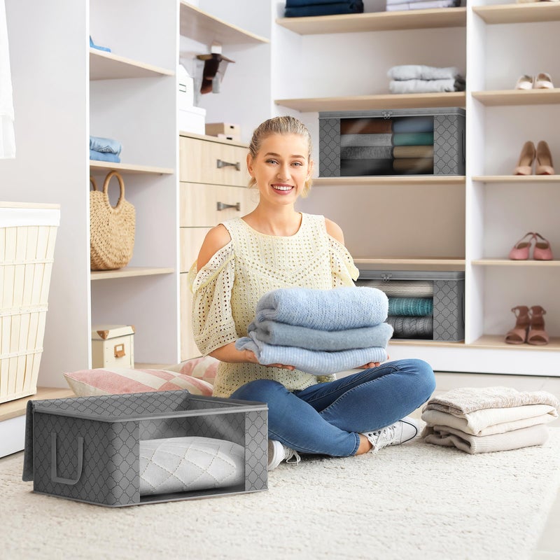 Sorbus Medium Clothes Storage Bags - Foldable Blanket Storage Bins for Organizing Bedroom, Closet, Clothing, Comforter, Organization with Clear Window, Lids and Carry Handles - Set of 3 - Image 2